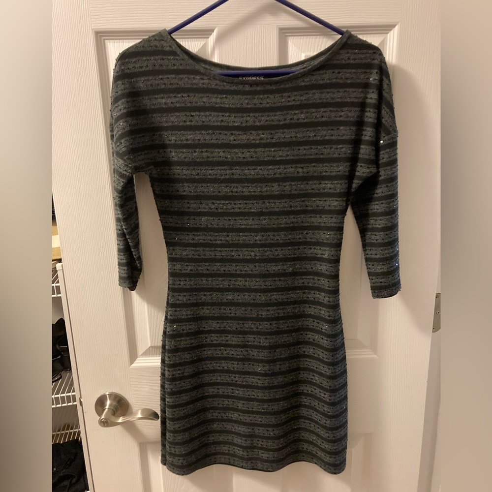 Express black and grey gray strip sequin dress xs with sleeves
